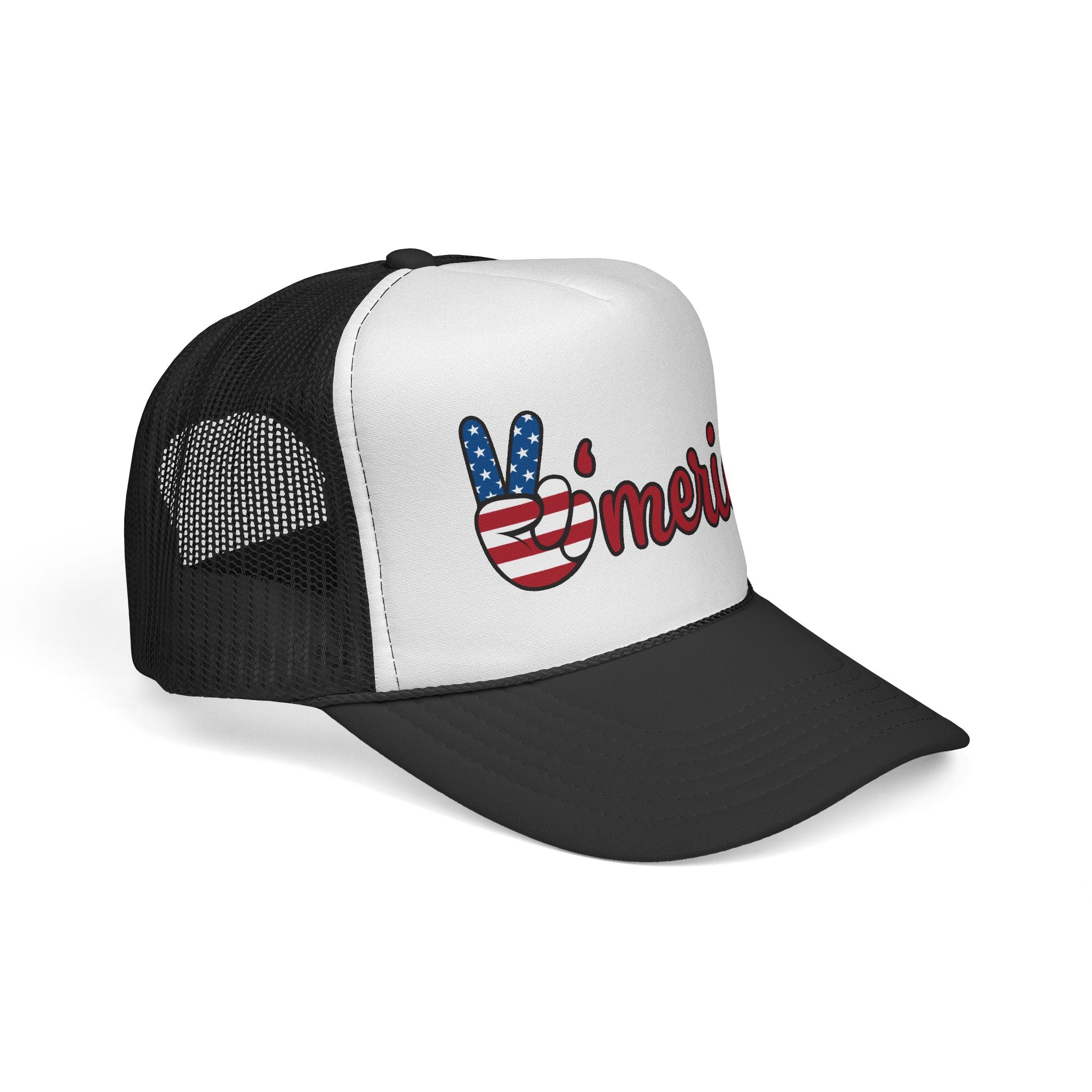 America Peace Sign Trucker Cap – Patriotic USA Flag Foam Mesh Hat