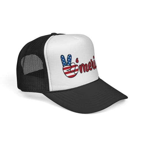 America Peace Sign Trucker Cap – Patriotic USA Flag Foam Mesh Hat