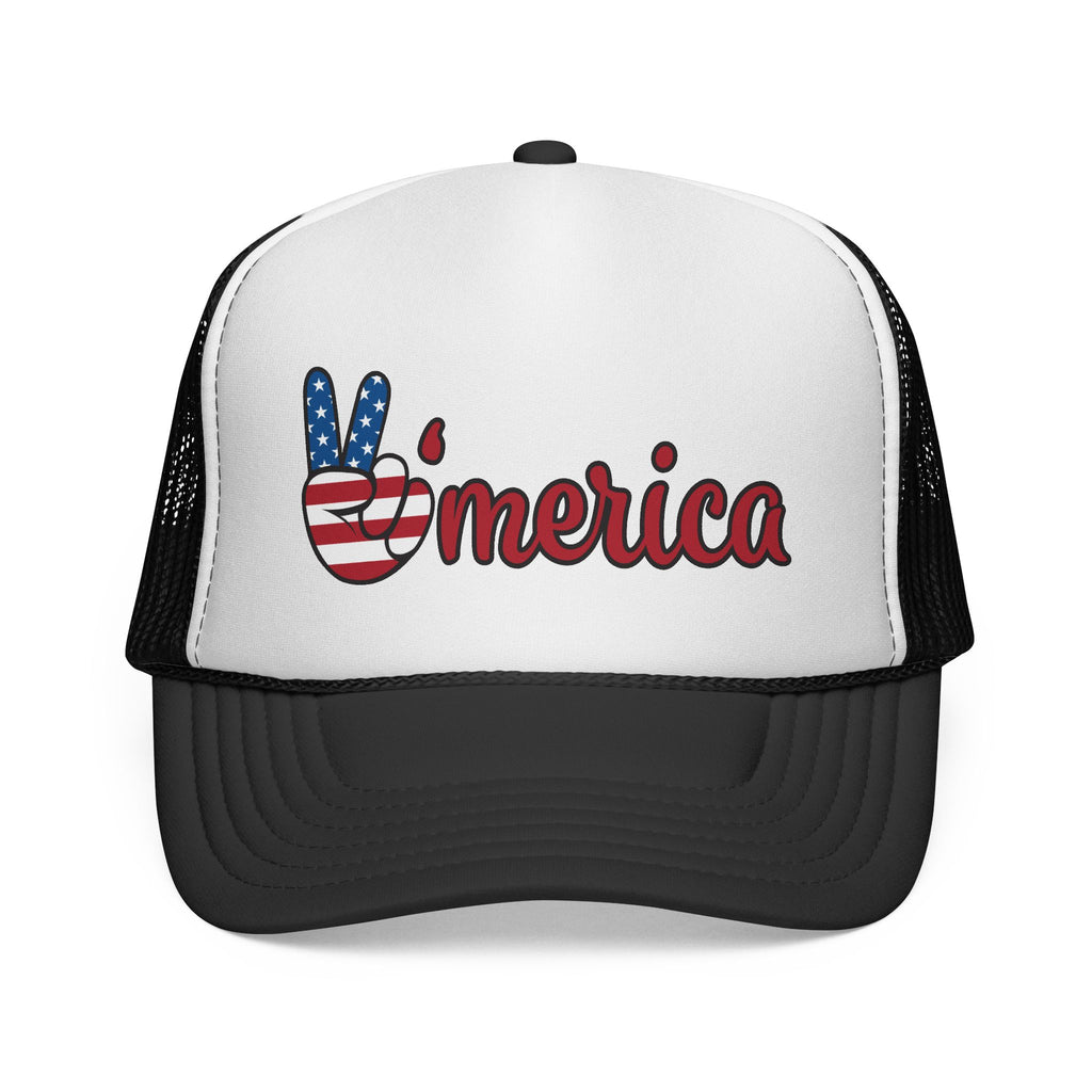 America Peace Sign Trucker Cap – Patriotic USA Flag Foam Mesh Hat